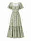 [Vorverkauf] Grünes 50er Chiffon-Kleid mit Flatterärmel und Ditsy-Blumen