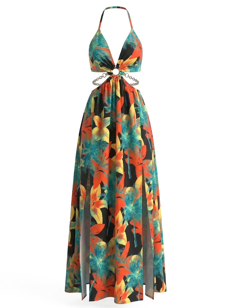 30er Maxikleid mit Neckholder und Blumen
