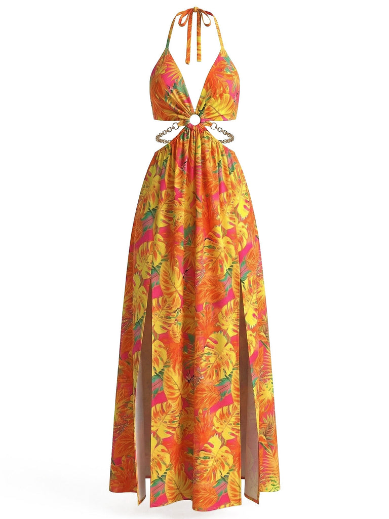 30er Maxikleid mit Neckholder und Blumen
