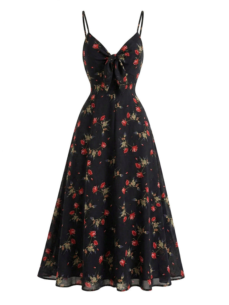 Lila 1930er Blumen V-Ausschnitt Boho Slip Kleid