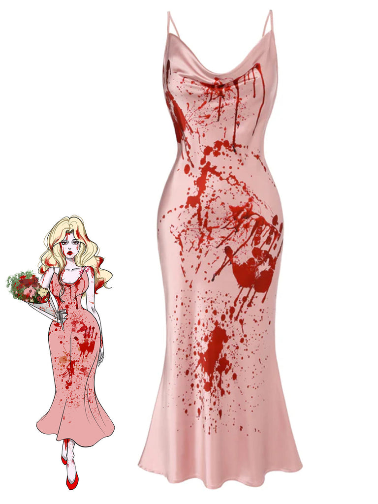 30er Satin-Maxikleid mit Spinnennetz und Wasserfallausschnitt