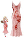 30er Satin-Maxikleid mit Spinnennetz und Wasserfallausschnitt