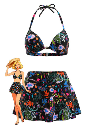 30er Tropen Bikini-Set mit Neckholder und Blumen