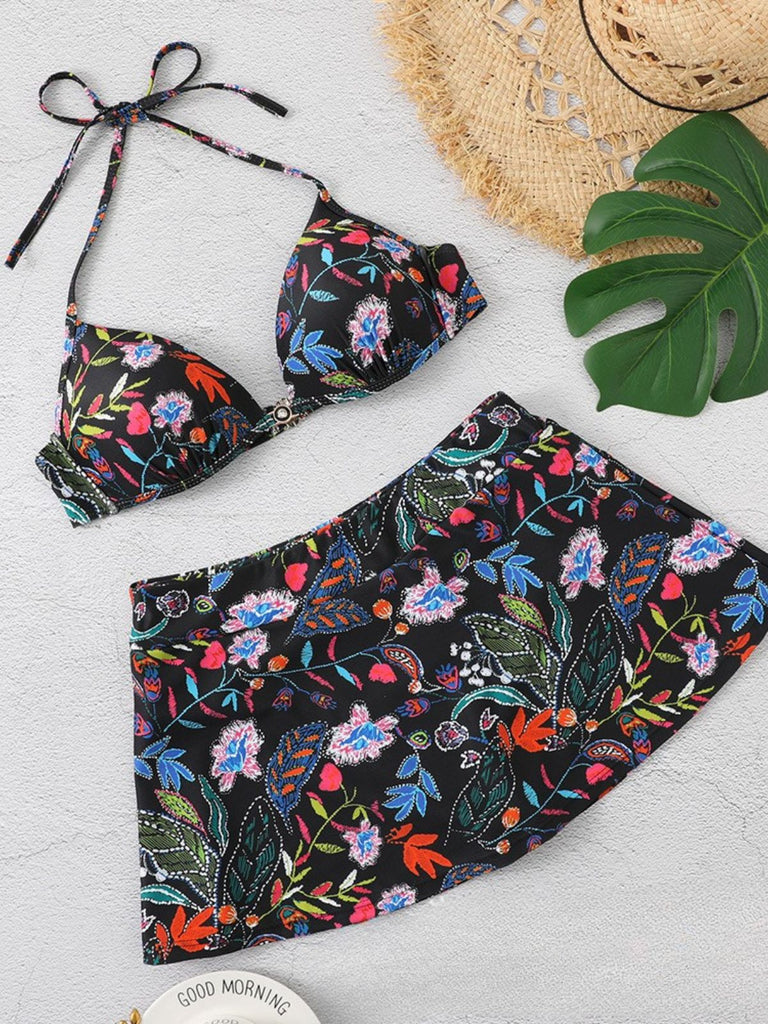 30er Tropen Bikini-Set mit Neckholder und Blumen