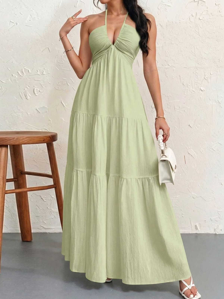 30er Maxikleid mit V-Ausschnitt und Neckholder