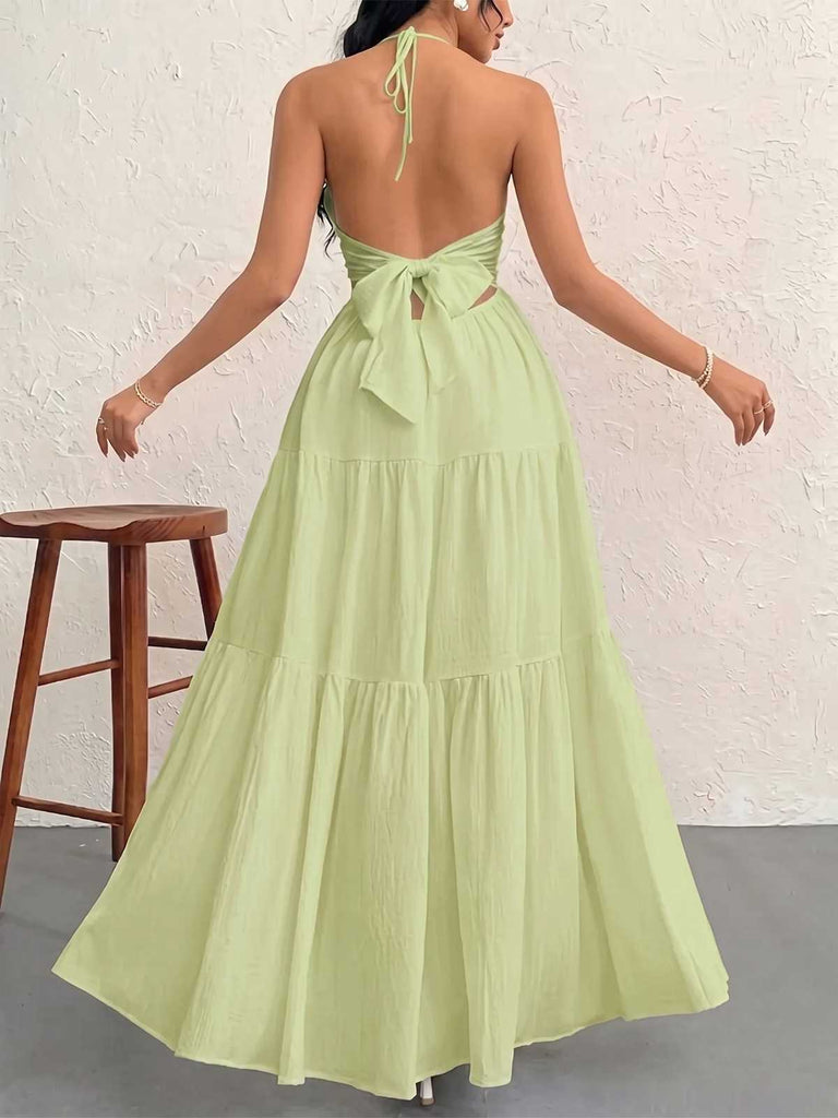 30er Maxikleid mit V-Ausschnitt und Neckholder