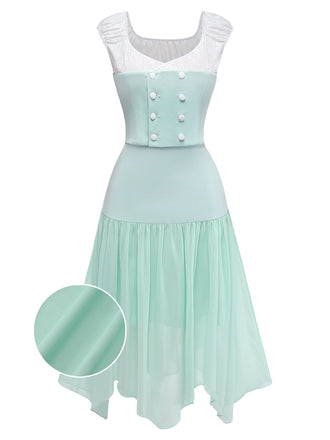 2PCS Grün 1930er Spitze Flügelärmel Top & Asymmetrisch Rock