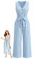 Blauer 30er Ärmelloses Jumpsuit mit V-Ausschnitt und Streifen