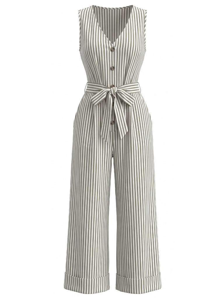 Blauer 30er Ärmelloses Jumpsuit mit V-Ausschnitt und Streifen
