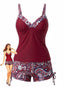 Rotes 70er Boho-Tankini-Set mit Paisley-Print und V-Ausschnitt