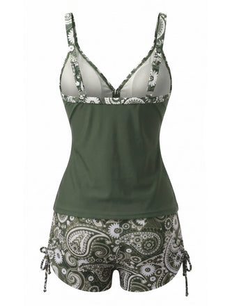 70er Bohemian Tankini-Set mit V-Ausschnitt und Riemen