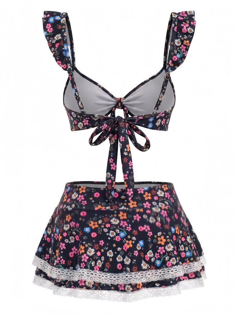 40er Bikini-Set mit Ditsy-Blumen und Rüschen
