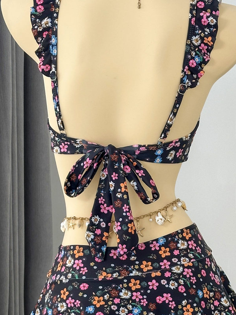 40er Bikini-Set mit Ditsy-Blumen und Rüschen