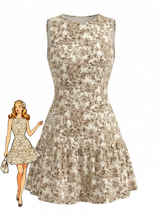 50er Ärmelloses Kleid mit Ditsy-Blumen und A-Linie