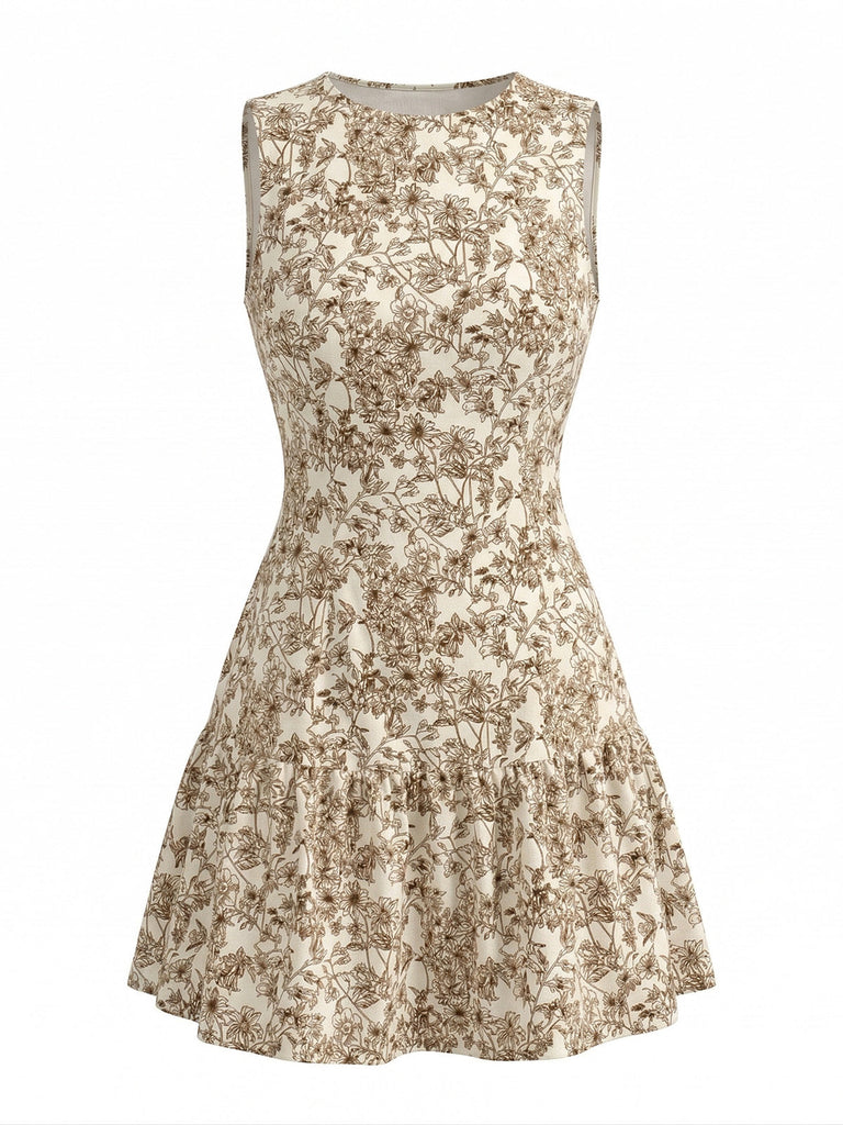 50er Ärmelloses Kleid mit Ditsy-Blumen und A-Linie