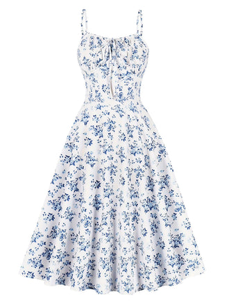 40er Ärmelloses Swingkleid mit Spaghettiträger und Blumen