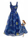 Blaues 40er Swingkleid mit Eckiger Ausschnitt und Schleife
