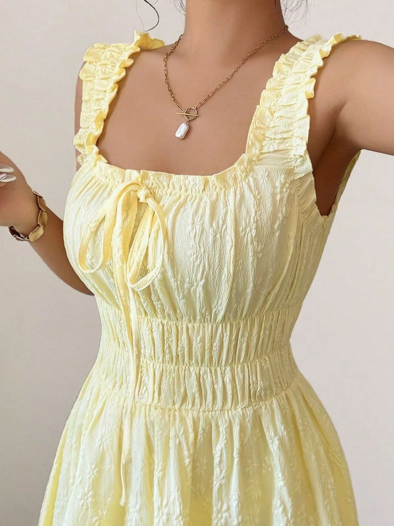 40er Kleid mit Eckiger Ausschnitt und Rüschen