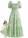 40er Kleid mit Eckiger Ausschnitt und Blumen