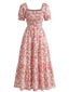 Rosa 40er Kleid mit eckigem Ausschnitt und Blumen
