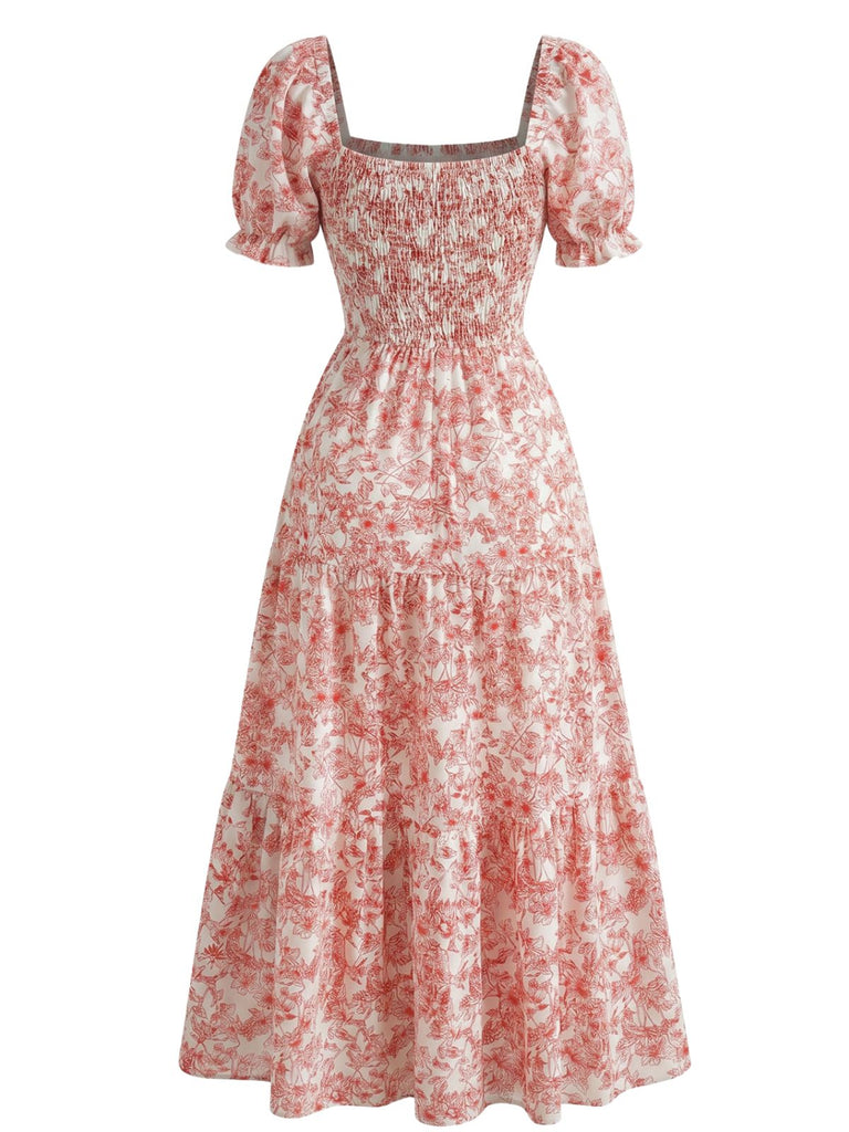 40er Kleid mit Eckiger Ausschnitt und Blumen
