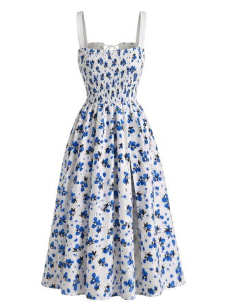 40er Midikleid mit Blumen und Vorderbindung