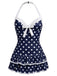 Weiß 1940er Halter Polka Dots Schleife Einteiliger Badeanzug