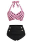 Rosa 40er Bikini-Set mit Polka-Dots und Neckholder