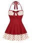 [Vorverkauf] Rotes 40er Badekleid mit Polka-Dots und Neckholder