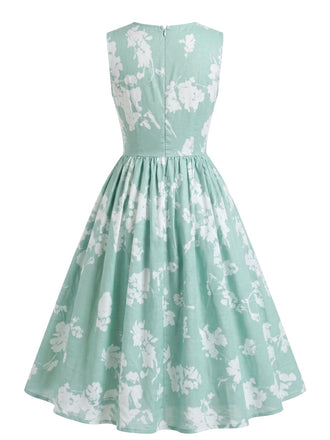 40er Ärmelloses Kleid mit Blumen und Plissee