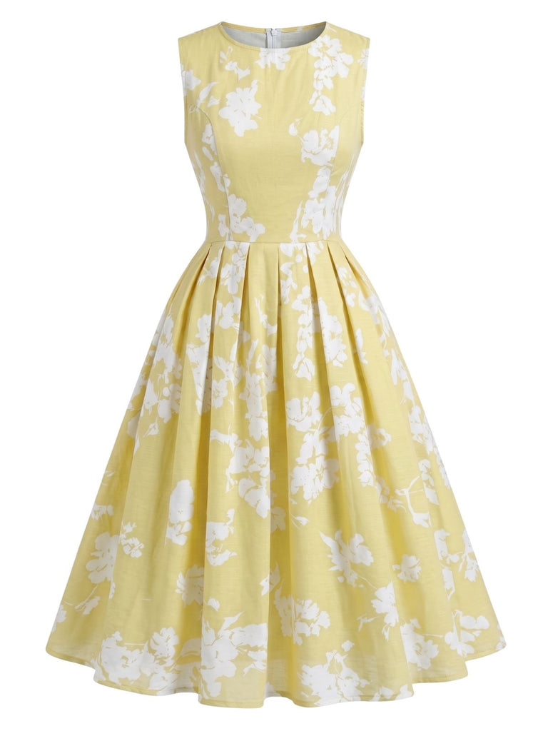 40er Ärmelloses Kleid mit Blumen und Plissee