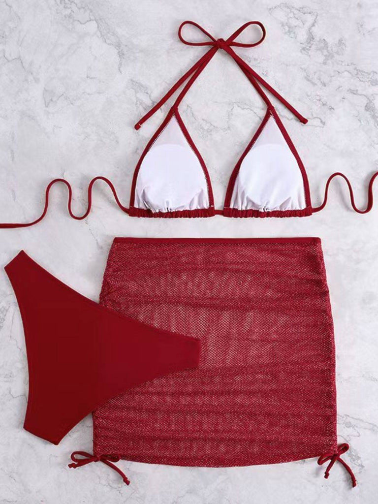 1940er Uni Halter Bikini Set & Häkel Cover-Up