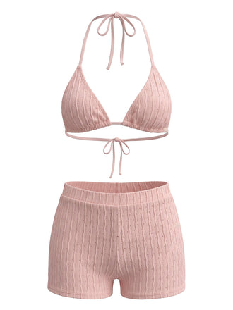 40er Bikini-Set & Shorts mit Neckholder und Triangle