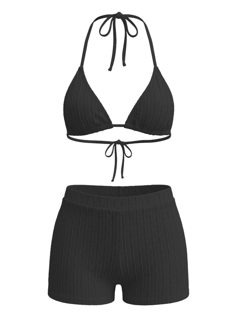 40er Bikini-Set & Shorts mit Neckholder und Triangle