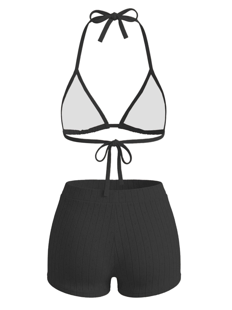 40er Bikini-Set & Shorts mit Neckholder und Triangle