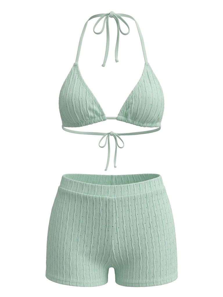 40er Bikini-Set & Shorts mit Neckholder und Triangle