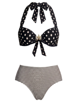 40er Bikini-Set mit Polka-Dots und Neckholder