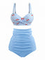 [Vorverkauf] Himmelblaues 40er Vintage Bikini-Set mit Kirschen und Karo