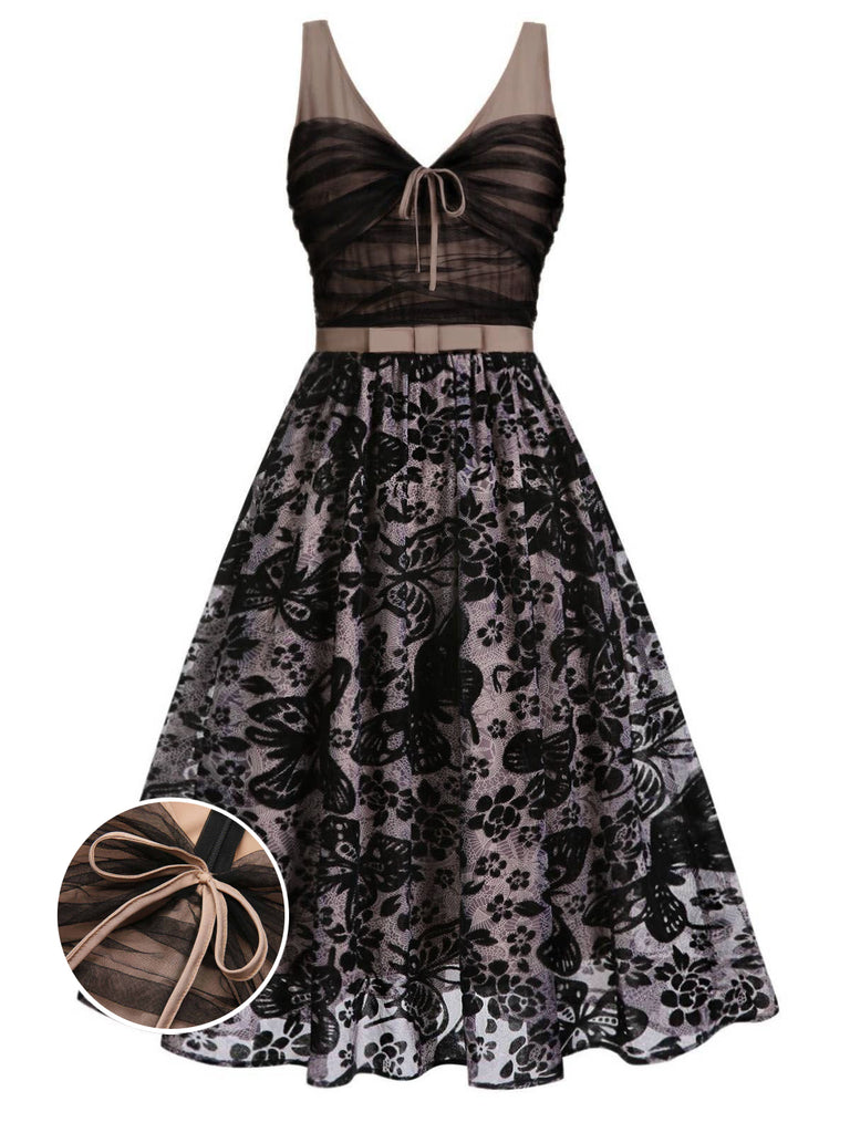 1950ER SCHWARZES SCHMETTERLINGS NETZNÄHTEN KLEID