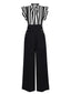 2PCS Schwarz 1930er Streifen Krawattenkragen Rüschenärmel Bluse & Hose