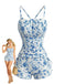 Blauer 50er Tankini mit Blumen und Hohe Taille