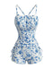 Blauer 50er Tankini mit Blumen und Hohe Taille