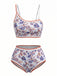 50er Bikini-Set & Shorts mit One-Shoulder und Blumen