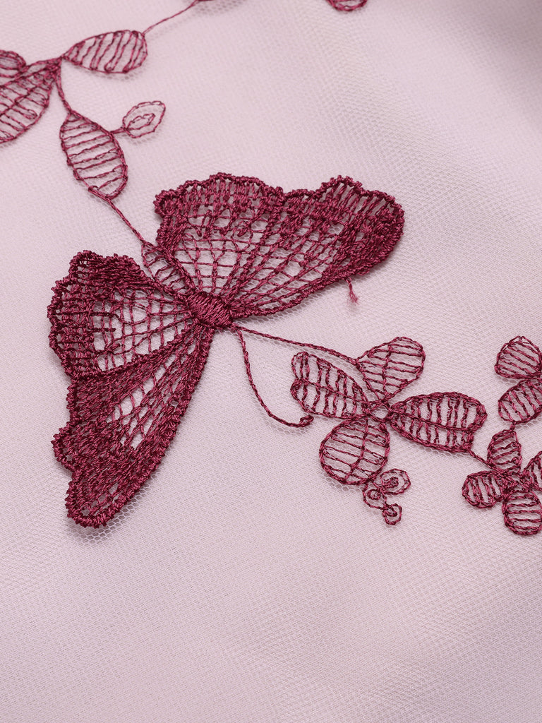 50er Tüllkleid mit Blumenstickerei und Schleifenkragen