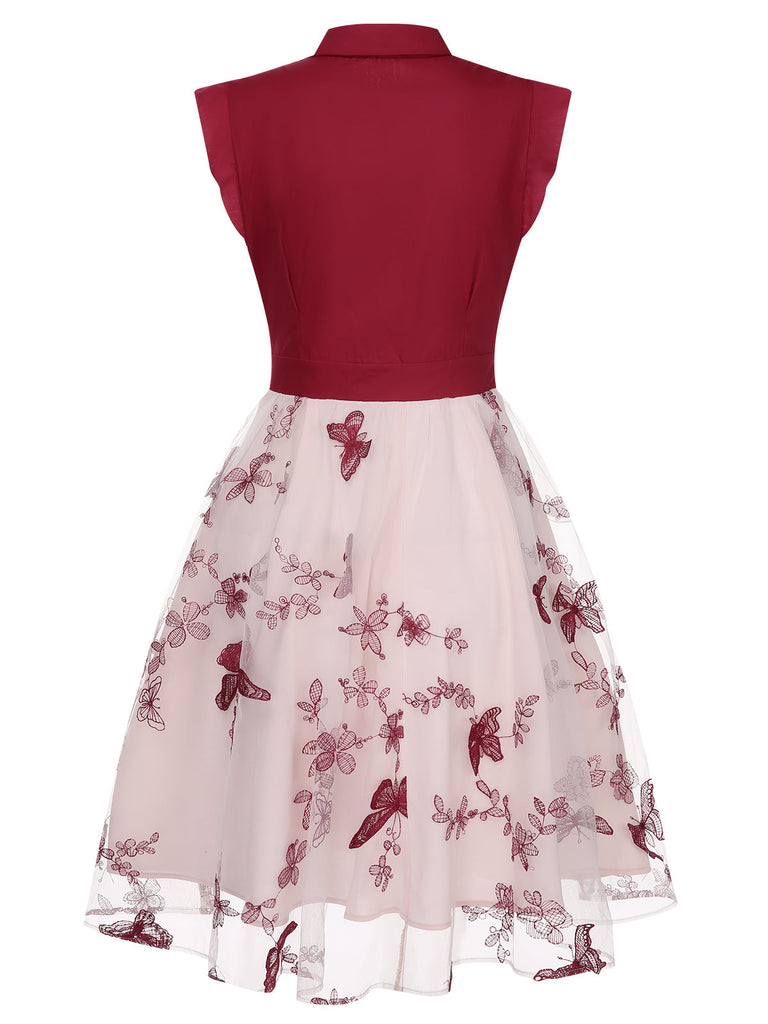 50er Tüllkleid mit Blumenstickerei und Schleifenkragen
