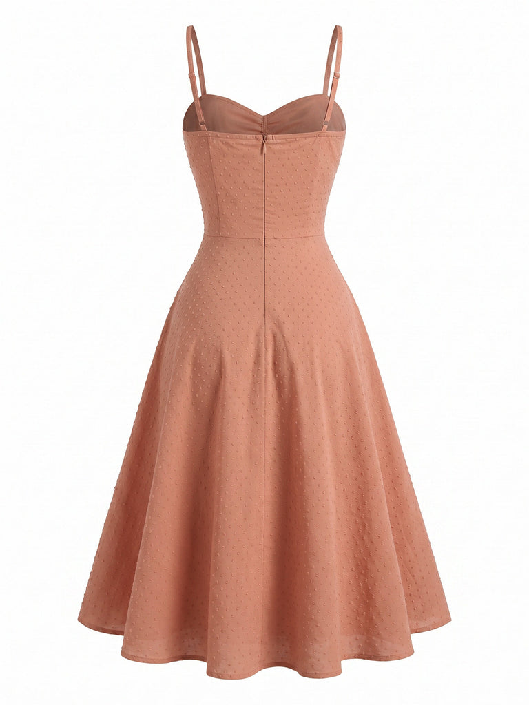 50er Baumwoll-Swingkleid mit Spaghettiträger und Jacquard