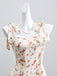 Beige 1950er Ditsy Blumen Binden Gurt Herzausschnitt Kleid