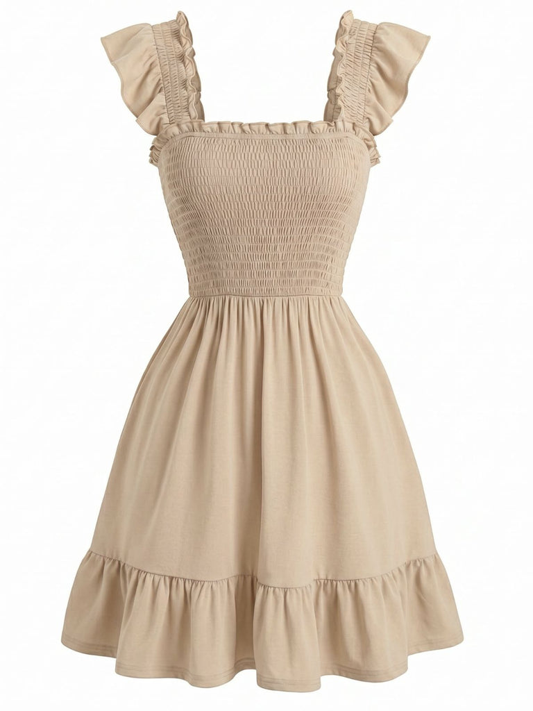 50er Smockkleid mit Eckiger Ausschnitt und Rüschen