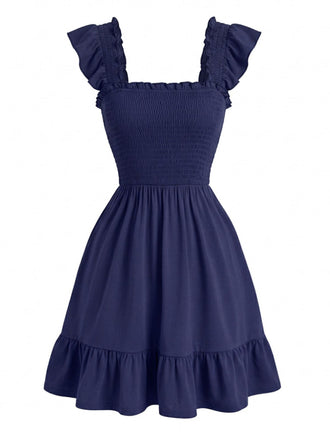 50er Smockkleid mit Eckiger Ausschnitt und Rüschen