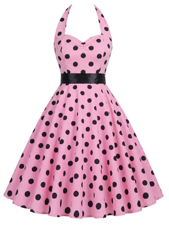 [Vorverkauf] Rosa 50er Kleid mit Polka-Dots und Gürtel